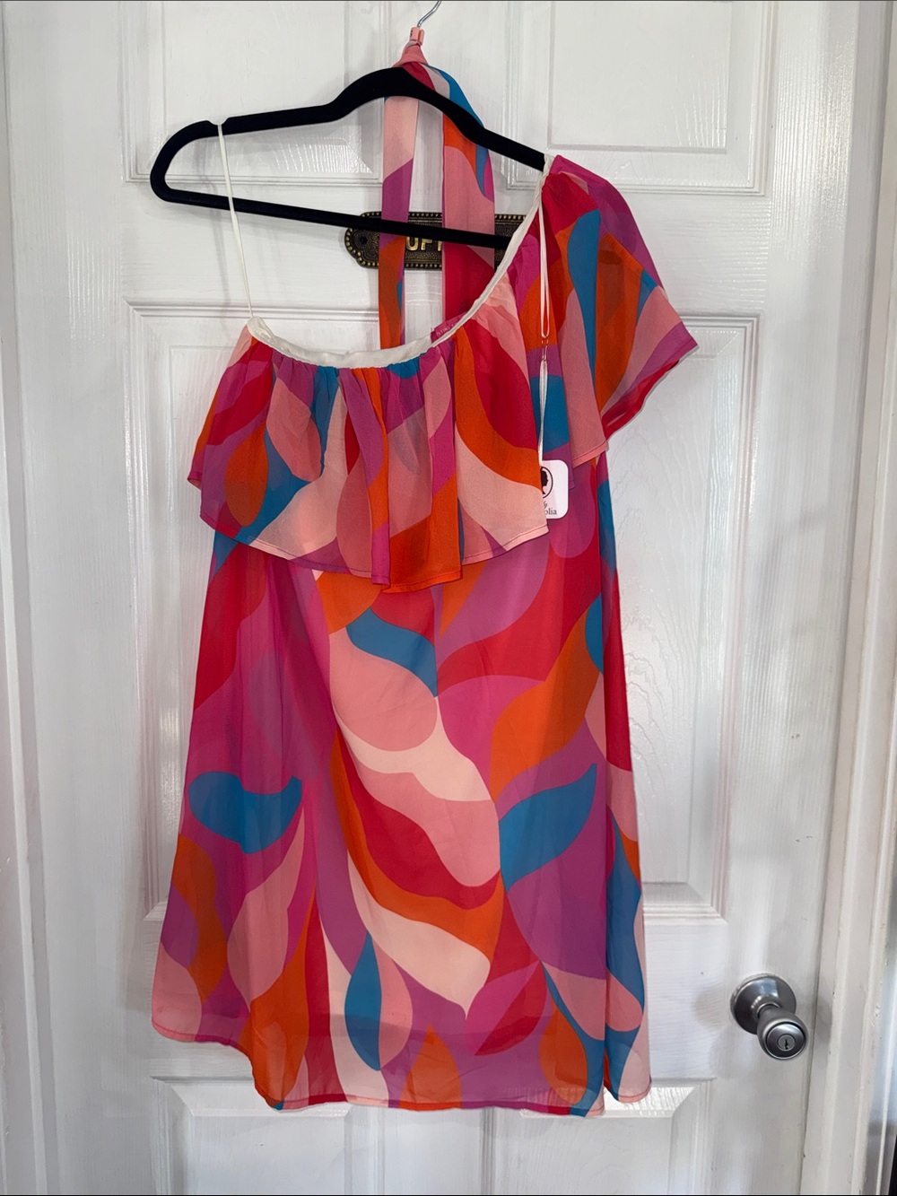 Flying Tomato Multicolor Pink Orange Blue One-Shoulder Dress